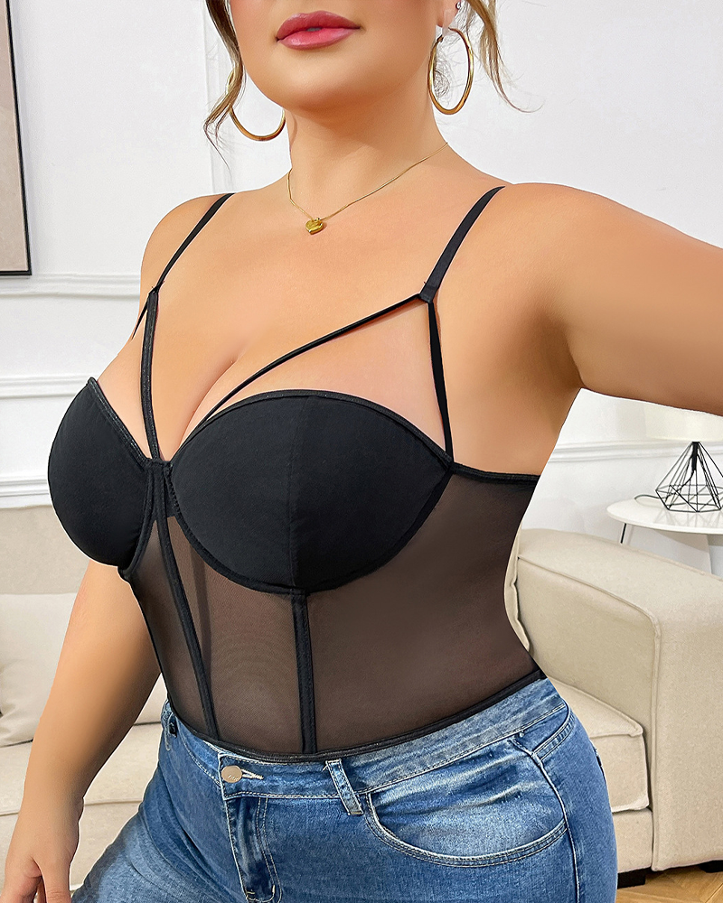 Sexy Sheer Mesh Crisscross Strap Corset Top