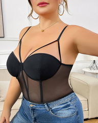 Sexy Sheer Mesh Crisscross Strap Corset Top