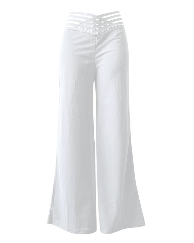 Pants Wide Leg Y2k High Waist Pants Sexy Crisscross Sheer Mesh Office Chic Flared Trousers Spicy Kpop Street Casual Korean Female Pant