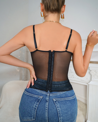 Lace See Through Fishbone Strapless Corset With Buttons