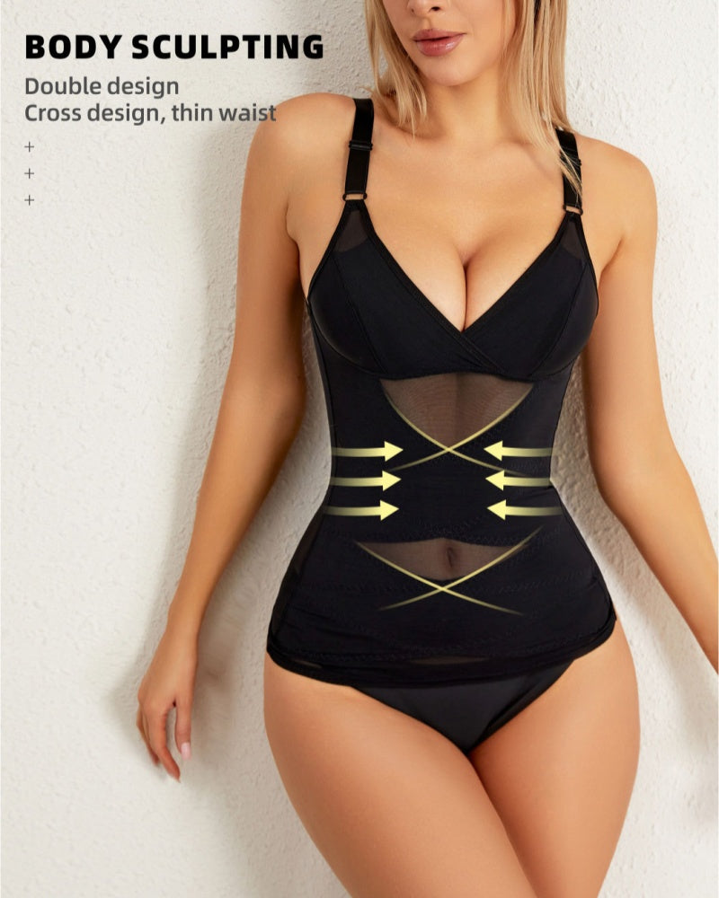 Women Tummy Control Shapewear Compression Tanks Cami Tops V-Neck Camisoles with Built in Bra