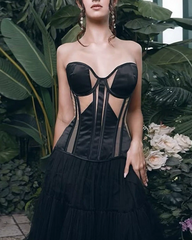 Sheer Mesh Bra See-Through Cool Strappy Fishbone Corset