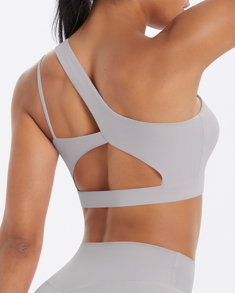 Asymmetrical One-Shoulder Backless Sports Bra