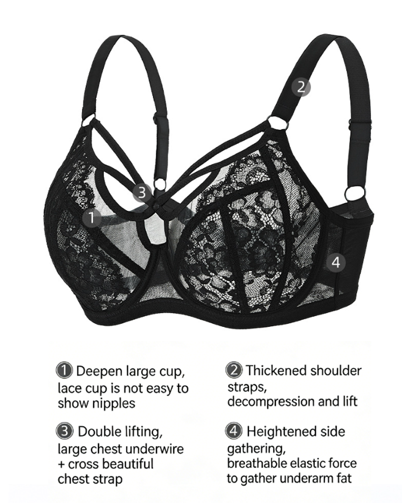 Lace Anti-Sagging Supportive Breathable Full-Cup Bra