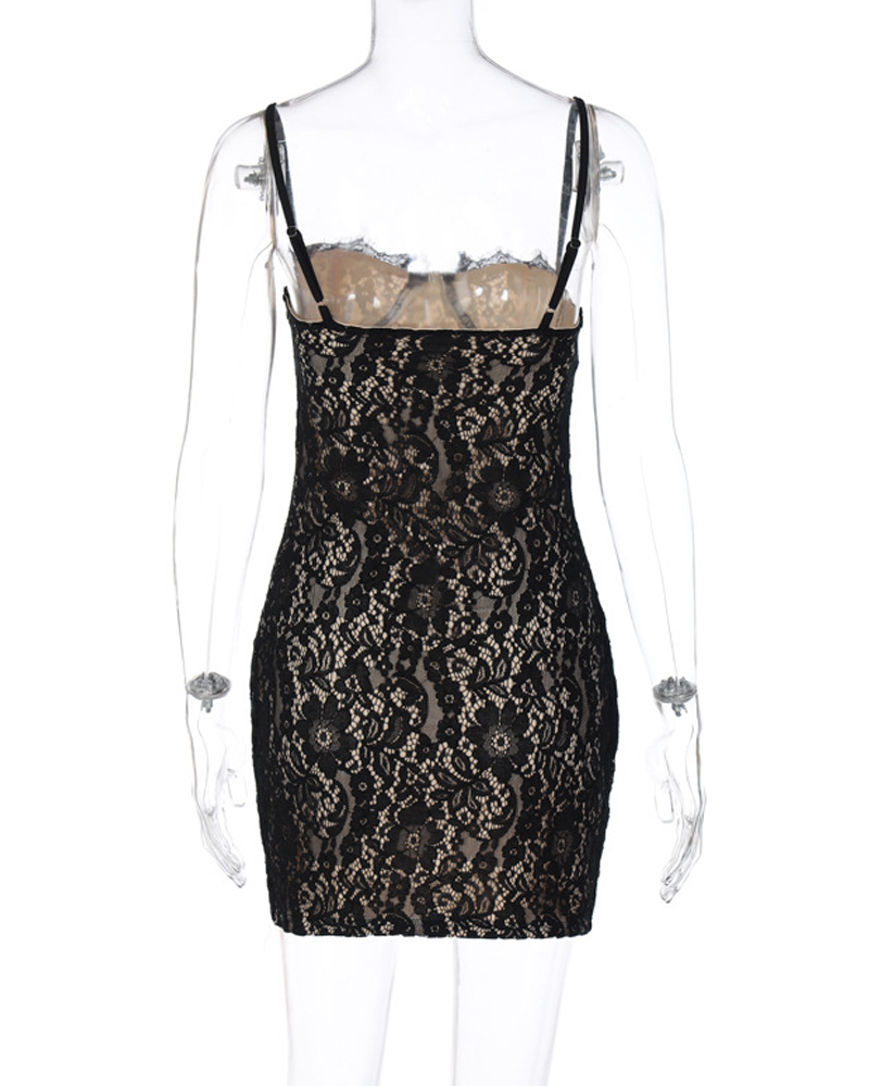 Lace Corset Bustier Spaghetti Strap Bodycon Mini Dress
