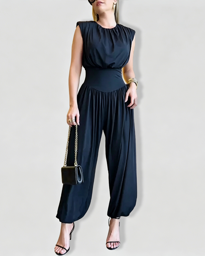 Sleeveless Waist Cincher Side Slit Back Cutout Jumpsuit