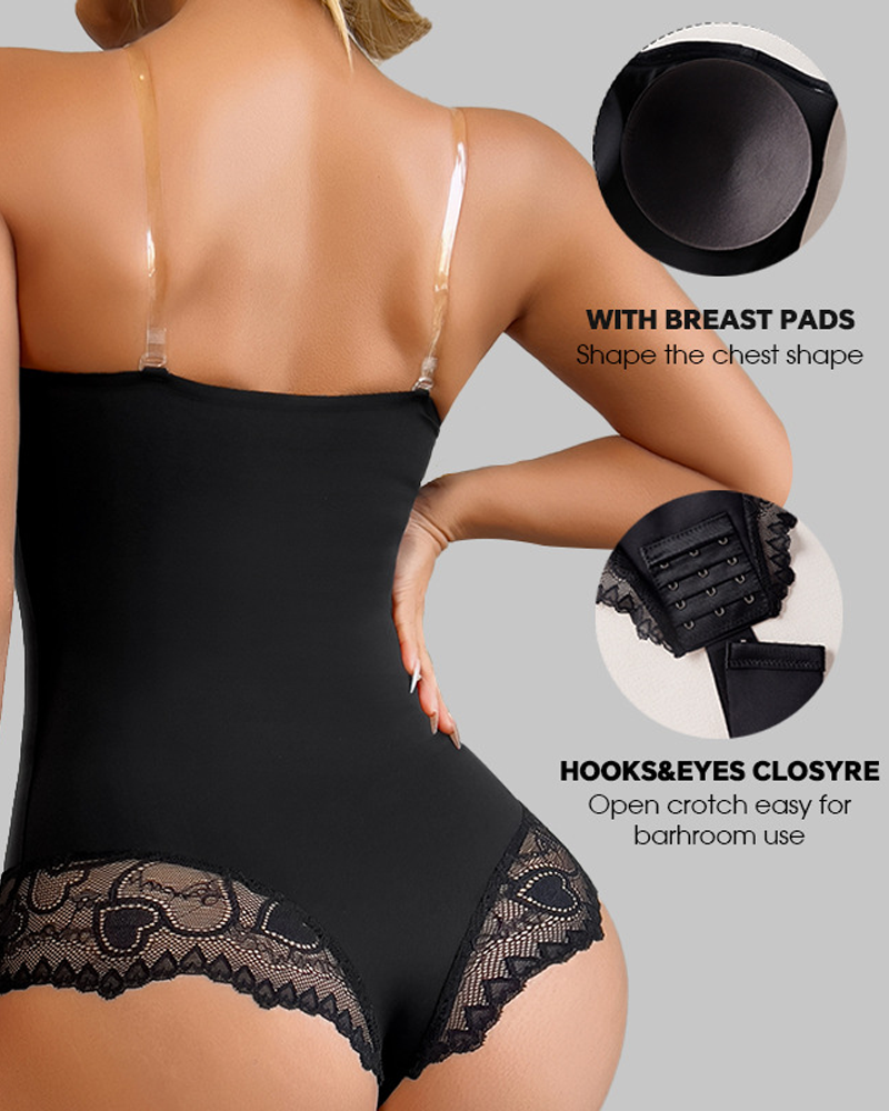 Strapless Lace Trim Bodysuit Shapewear