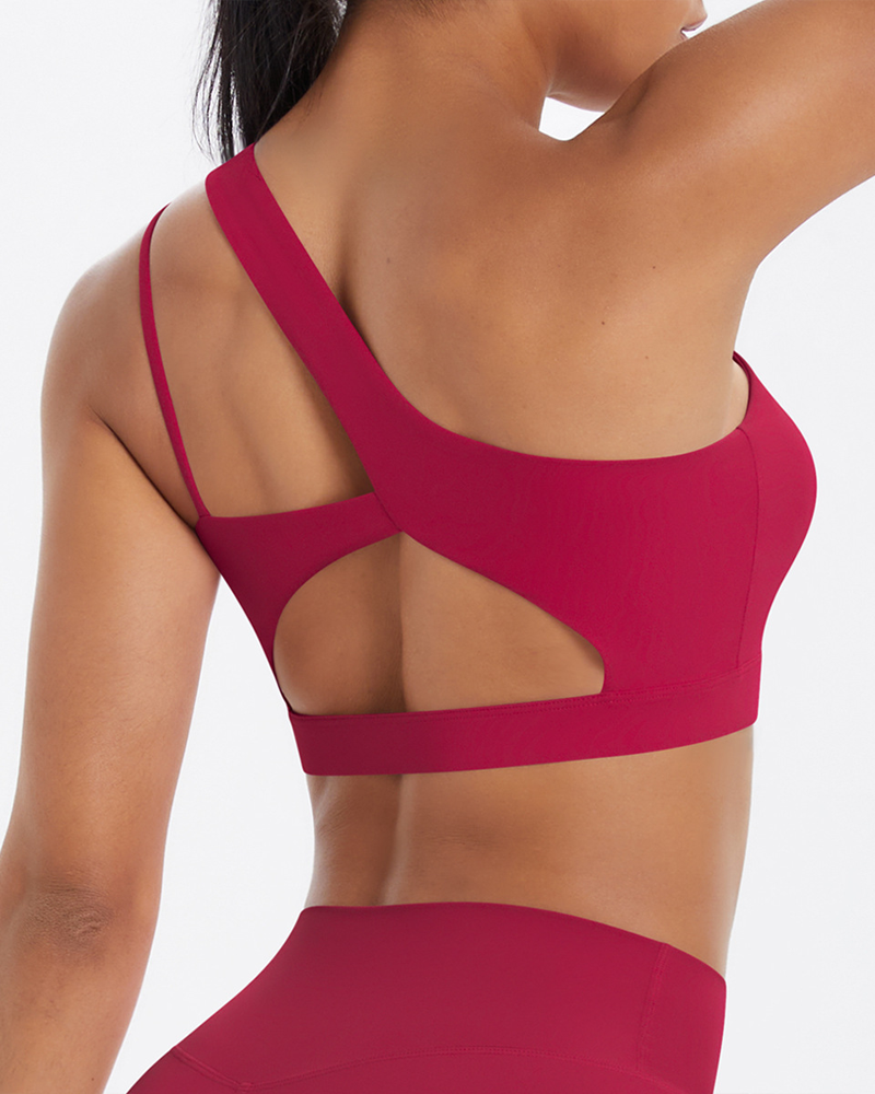 Asymmetrical One-Shoulder Backless Sports Bra