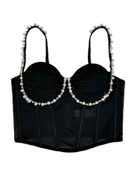 Beaded Pleated Mesh Boning Corset