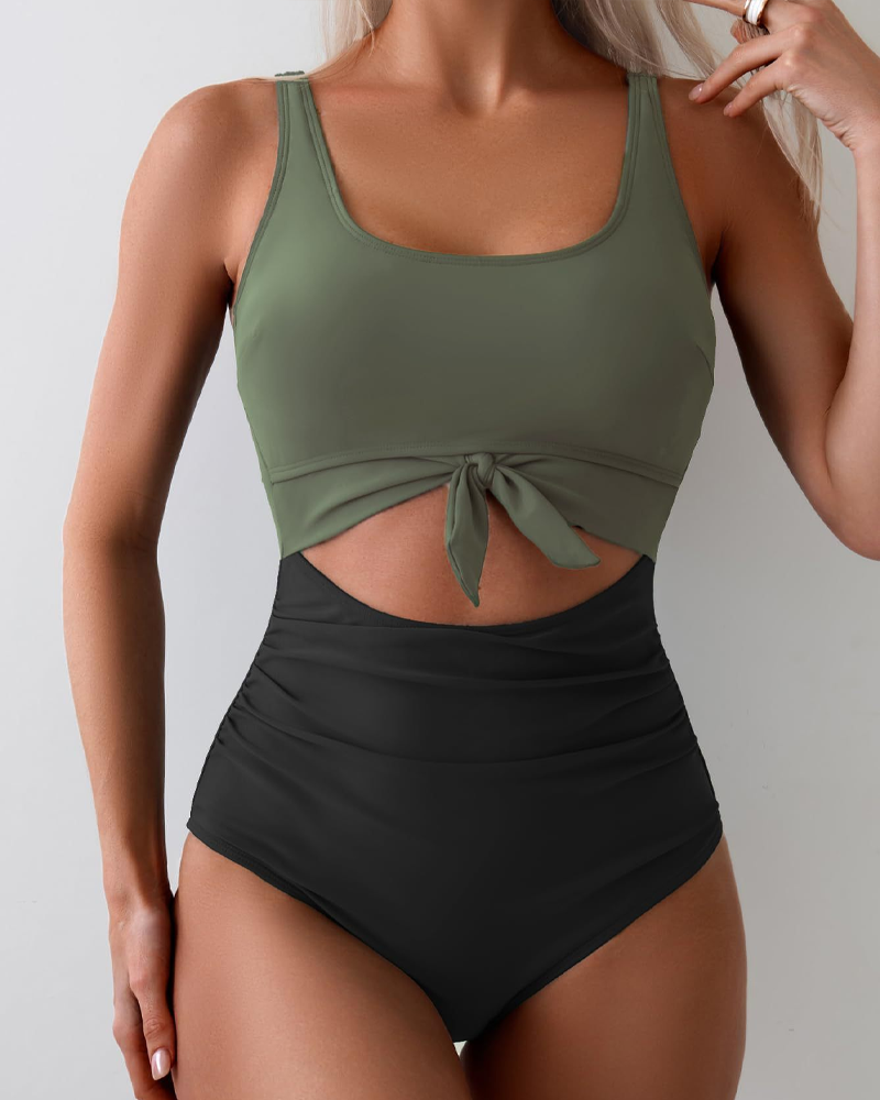 High Waist Cutout Slim Swimsuit