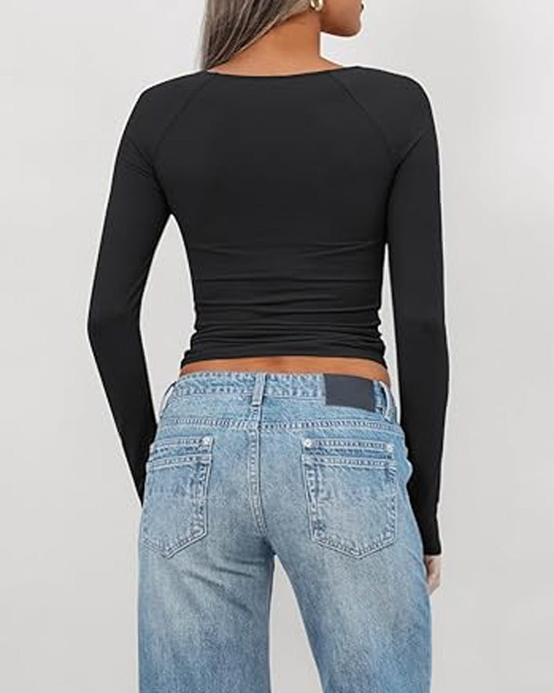 Twist Front Long Sleeve T-Shirt Slim Fit Top