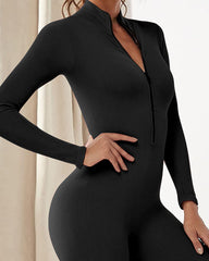 Ribbed Zip-Front Jumpsuit