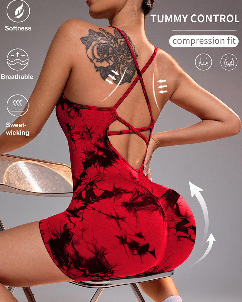 Tie-Dye Back Yoga Romper