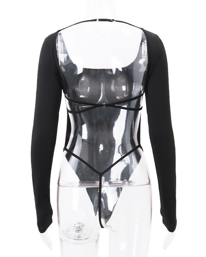 Sexy Backless Cross-Over Long-Sleeved Bodysuit