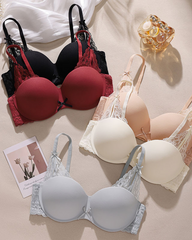Lace Bow Padded Push-Up Underwire Bra