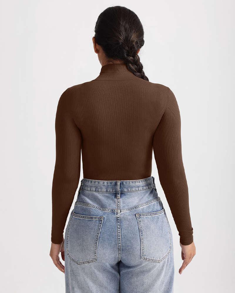 High-Neck Warm Long-Sleeved Shaping Thong Bodysuit