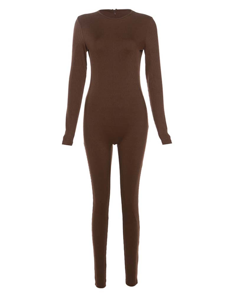 Women's Yoga Jumpsuits Ribbed Long Sleeve Crew Neck Tops Sport Jumpsuits