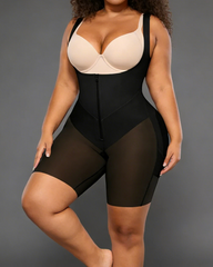 Mesh Patchwork Zipper One-Piece Shapewear