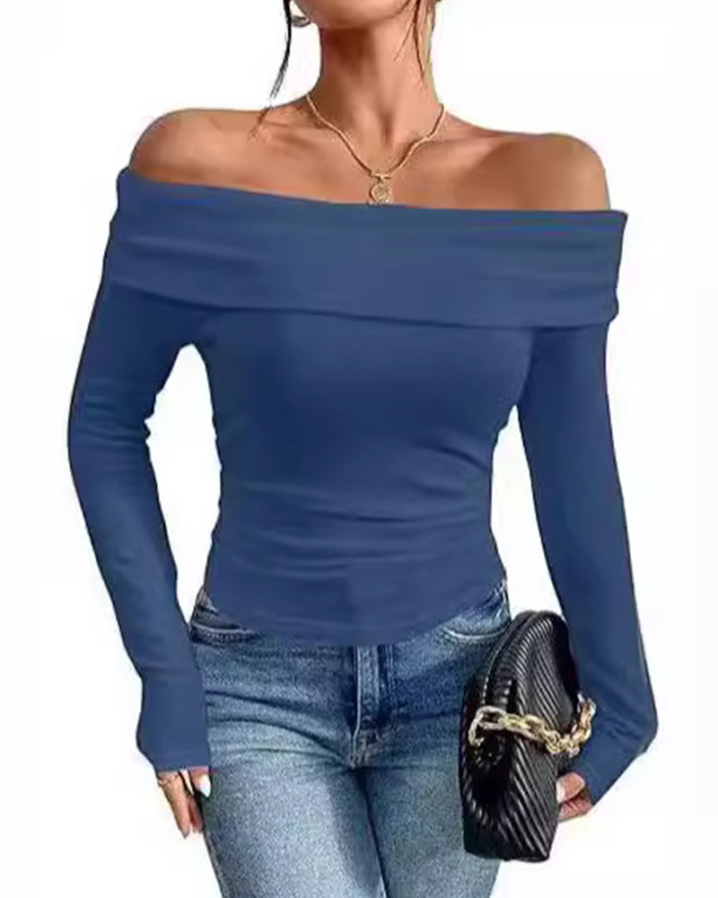 Sexy Off-Shoulder Slim-Fit Long-Sleeved Bottoming Shirt