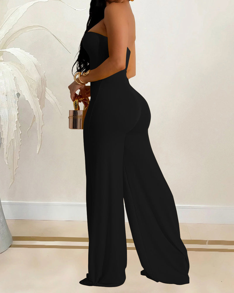 Solid Color Fashionable Trousers Jumpsuit