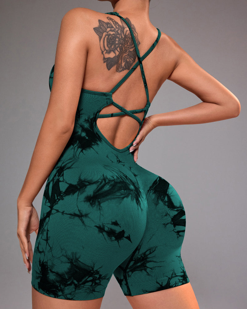 Tie-Dye Back Yoga Romper