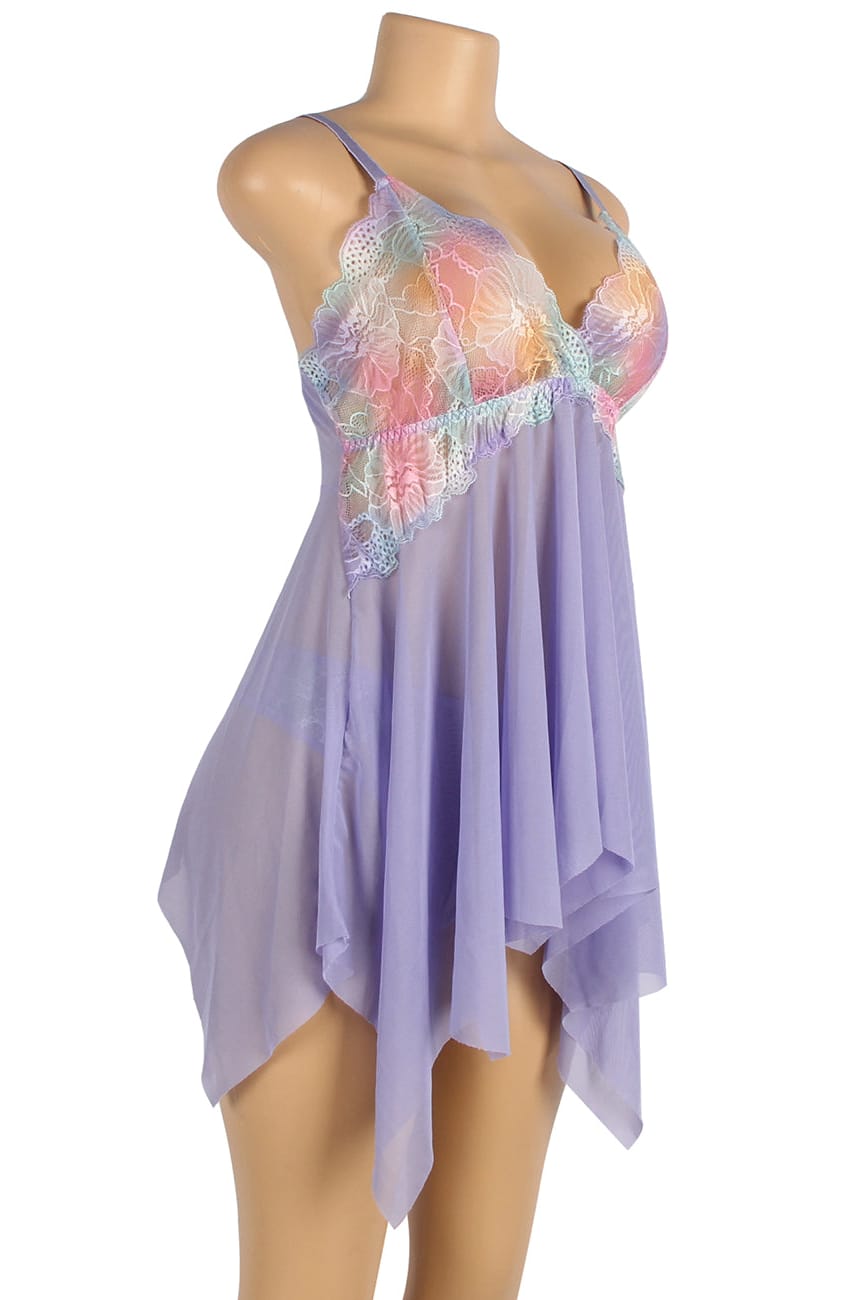 Purple Rainbow Floral Lace Babydoll