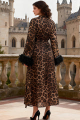 Leopard Full Length Robe with Feathers