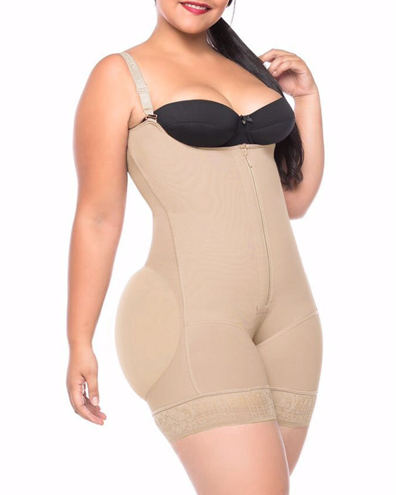 Women's Butt Lifting Open Bust Bodysuit Body Shaper With Zipper Shapewear Slimming Compression Faja With Straps Ref2132