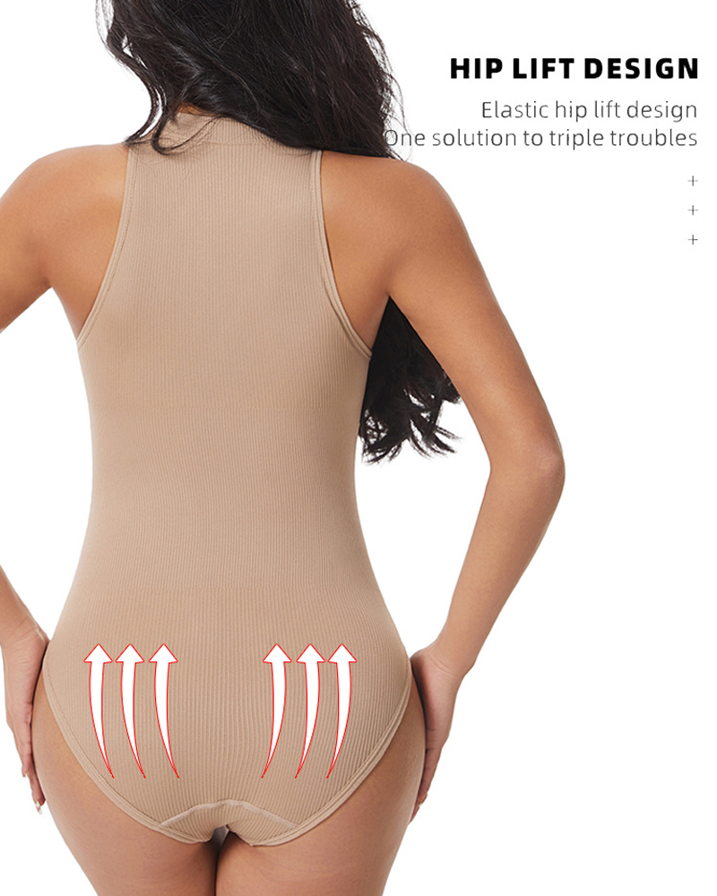 High-Neck Round-Neck Sleeveless Tight-Fitting Tummy-Control Bodysuit