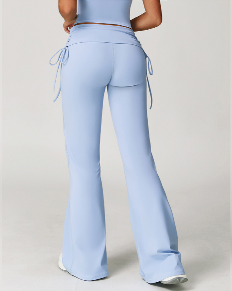 Fold Over High Waist Nude Feel Flared Yoga Workout Pants