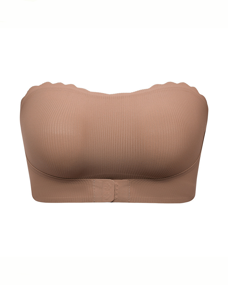 Seamless Wireless Scallop Edge Strapless Front Closure Bra
