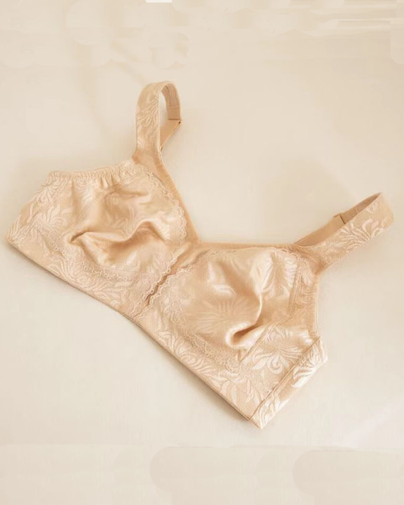 Plus Size Wire Free Jacquard Embroidered Lace Push Up Bra