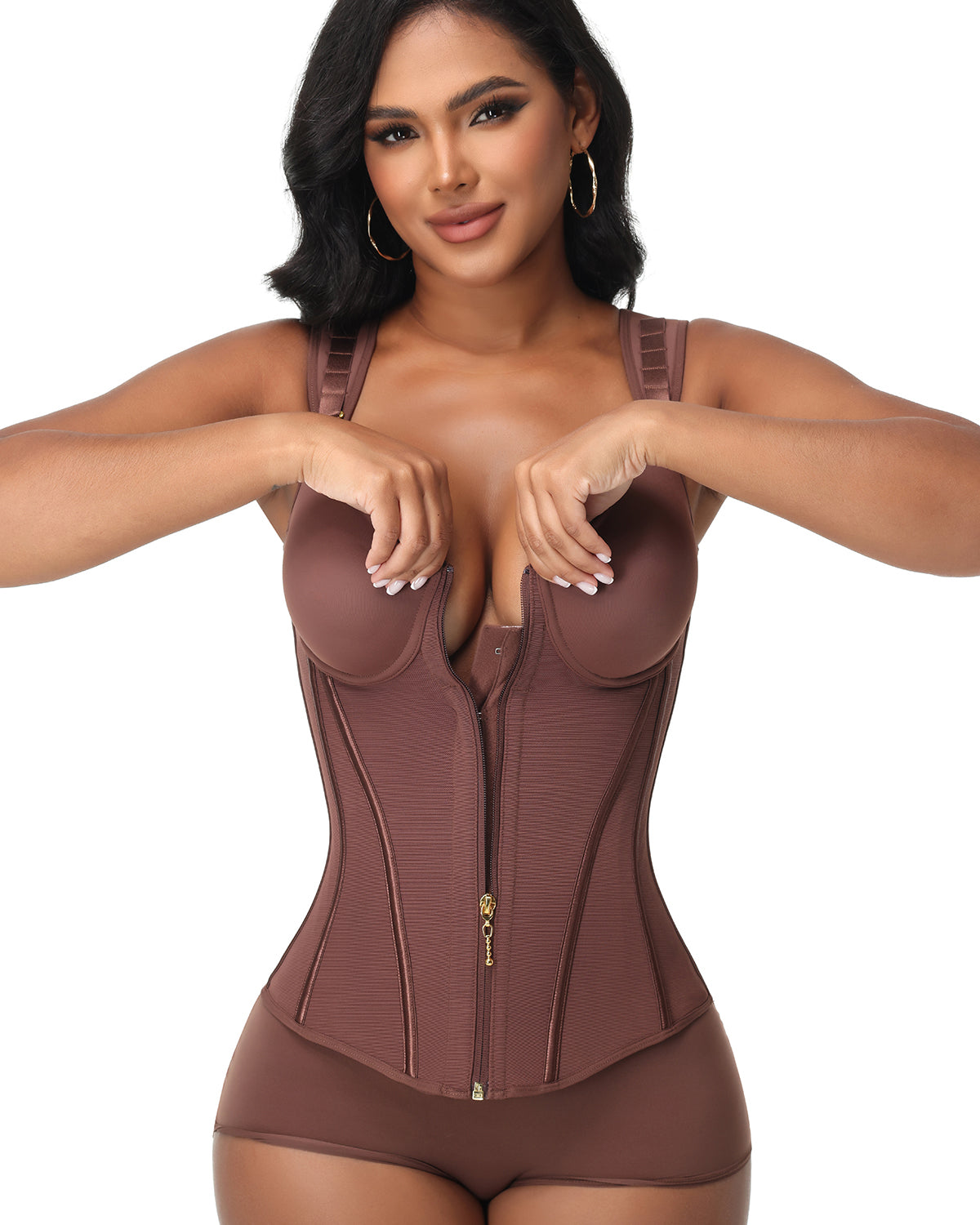 Double Compression Long Slimming Faja Waist Trainer Zipper Vest  with Bra