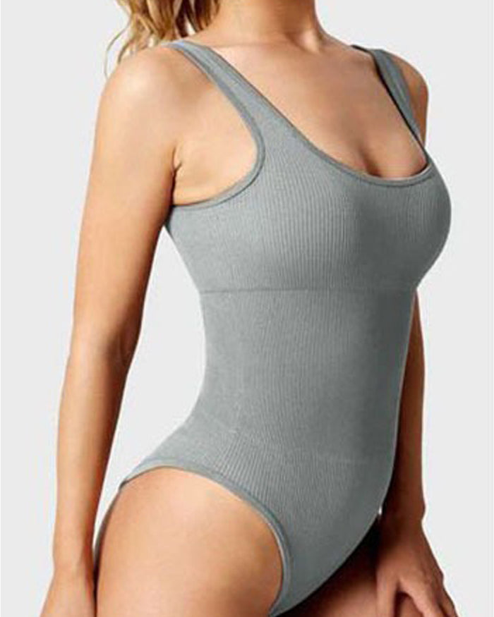 Women's Bodysuits Sexy Ribbed Square Neck Sleeveless Tank Tops Bodysuits