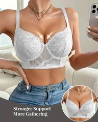 Embroidered Thin Cup Underwire Push-Up Bra To Support Side Breasts