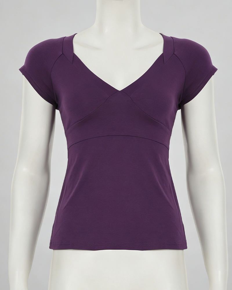 V-Neck Cross Wrap Cinched Waist Tie-Back Short Sleeve Top