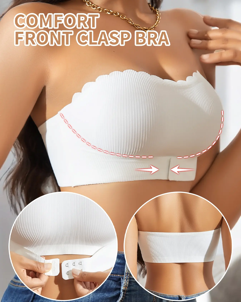 Seamless Wireless Scallop Edge Strapless Front Closure Bra
