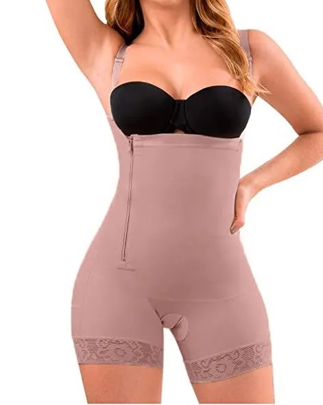 Women's Shapewear Side Zipper Tummy Control Hip Lift Lace Ajustable Shoulder Strap Bodysuit Butt LiFter