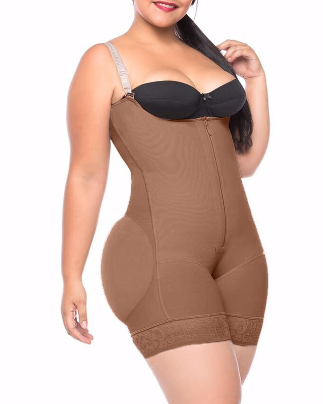 Women's Butt Lifting Open Bust Bodysuit Body Shaper With Zipper Shapewear Slimming Compression Faja With Straps Ref2132