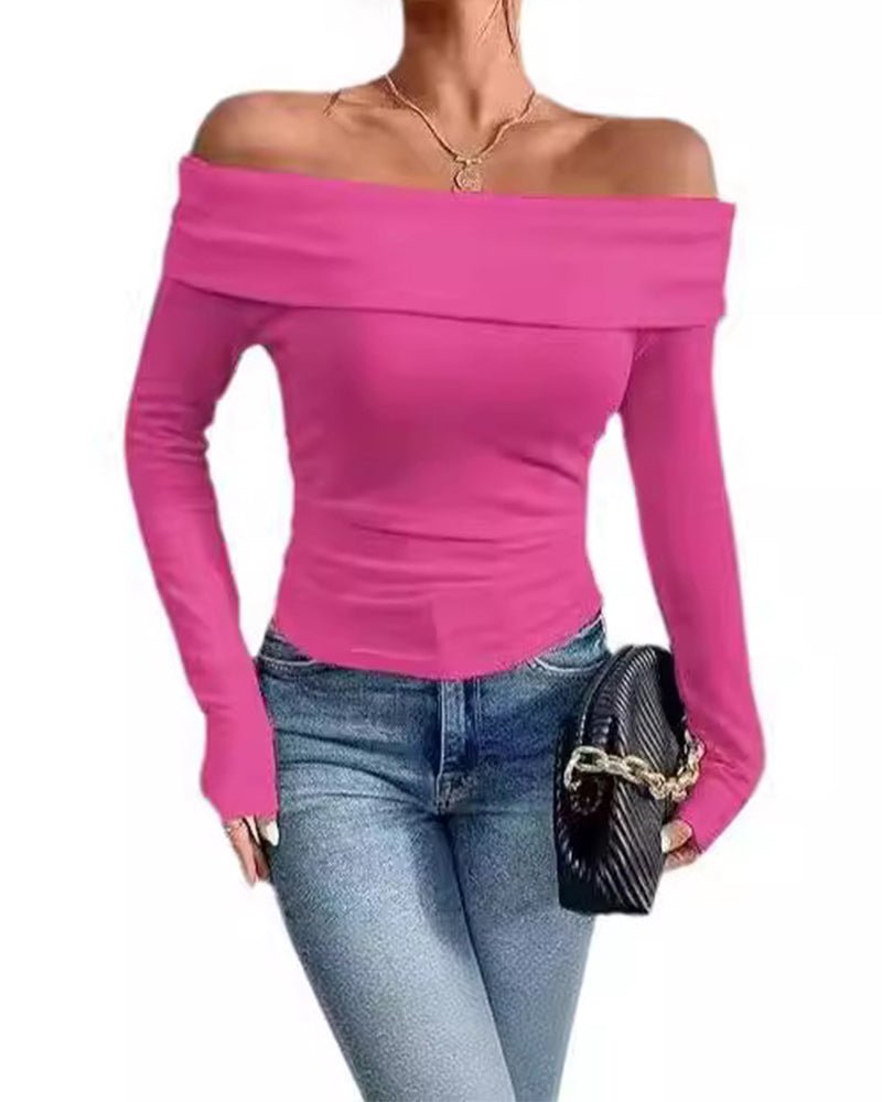 Sexy Off-Shoulder Slim-Fit Long-Sleeved Bottoming Shirt