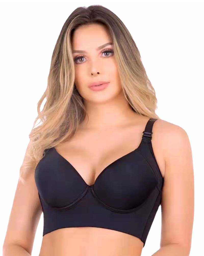 Women Deep Cup Bra Hide Back Fat Bra with Shapewear Incorporated Full-Back Coverage Push Up Sports Bras