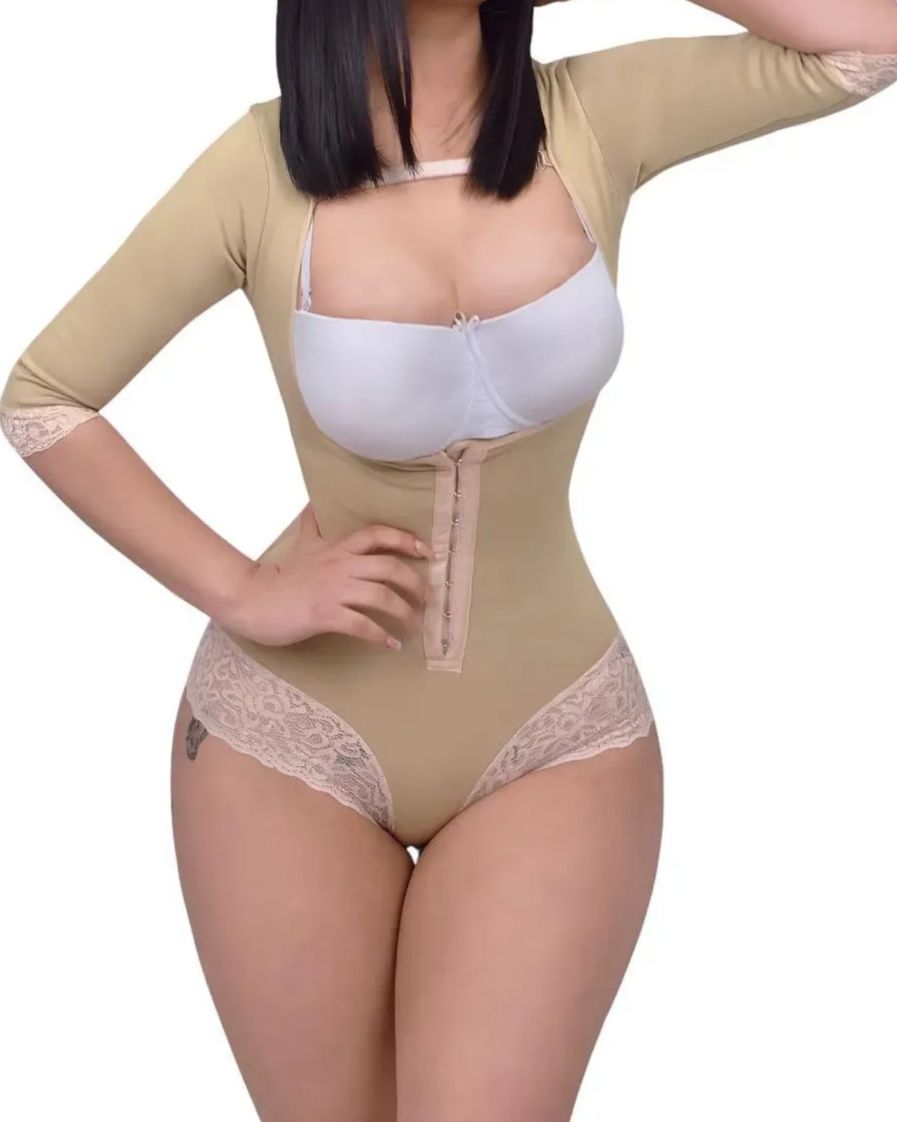 Women Full Body Waist Trainer Zipper Tummy Control Upper Arm Open Bust Slimmer Corset Shaper Girdle
