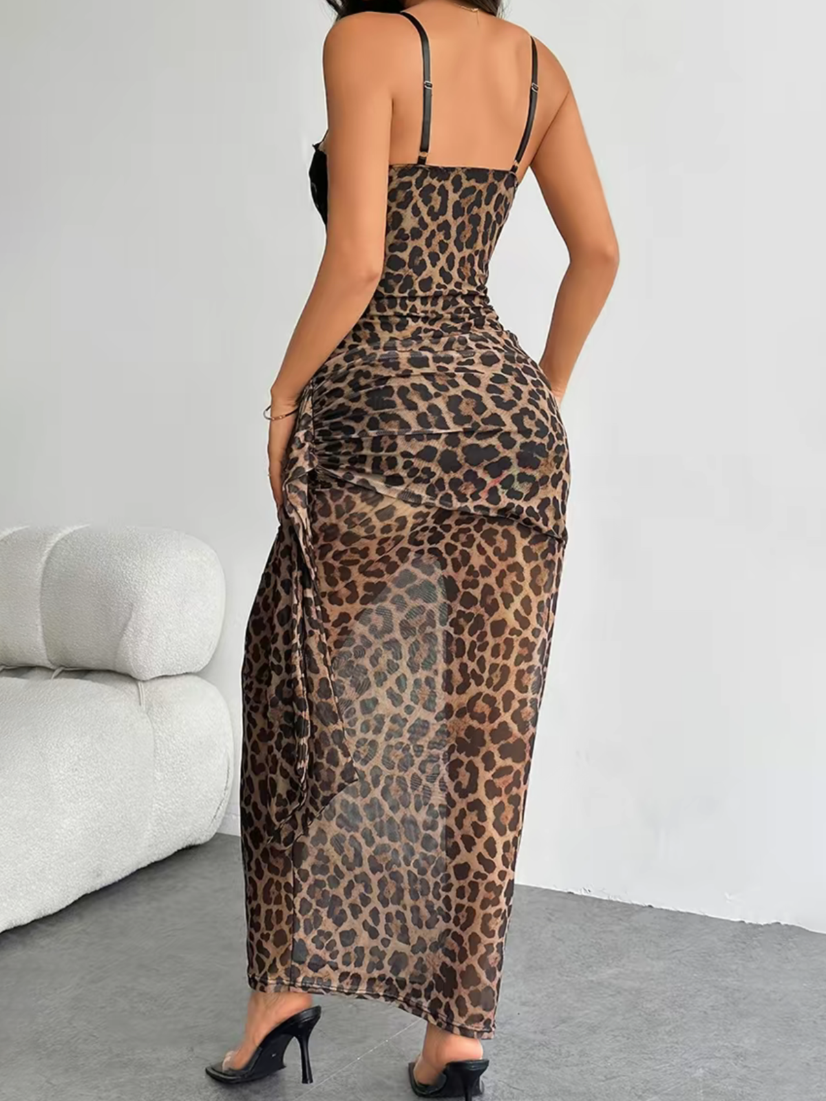 Fitted Lace Trimmed Sexy Leopard Print Dress