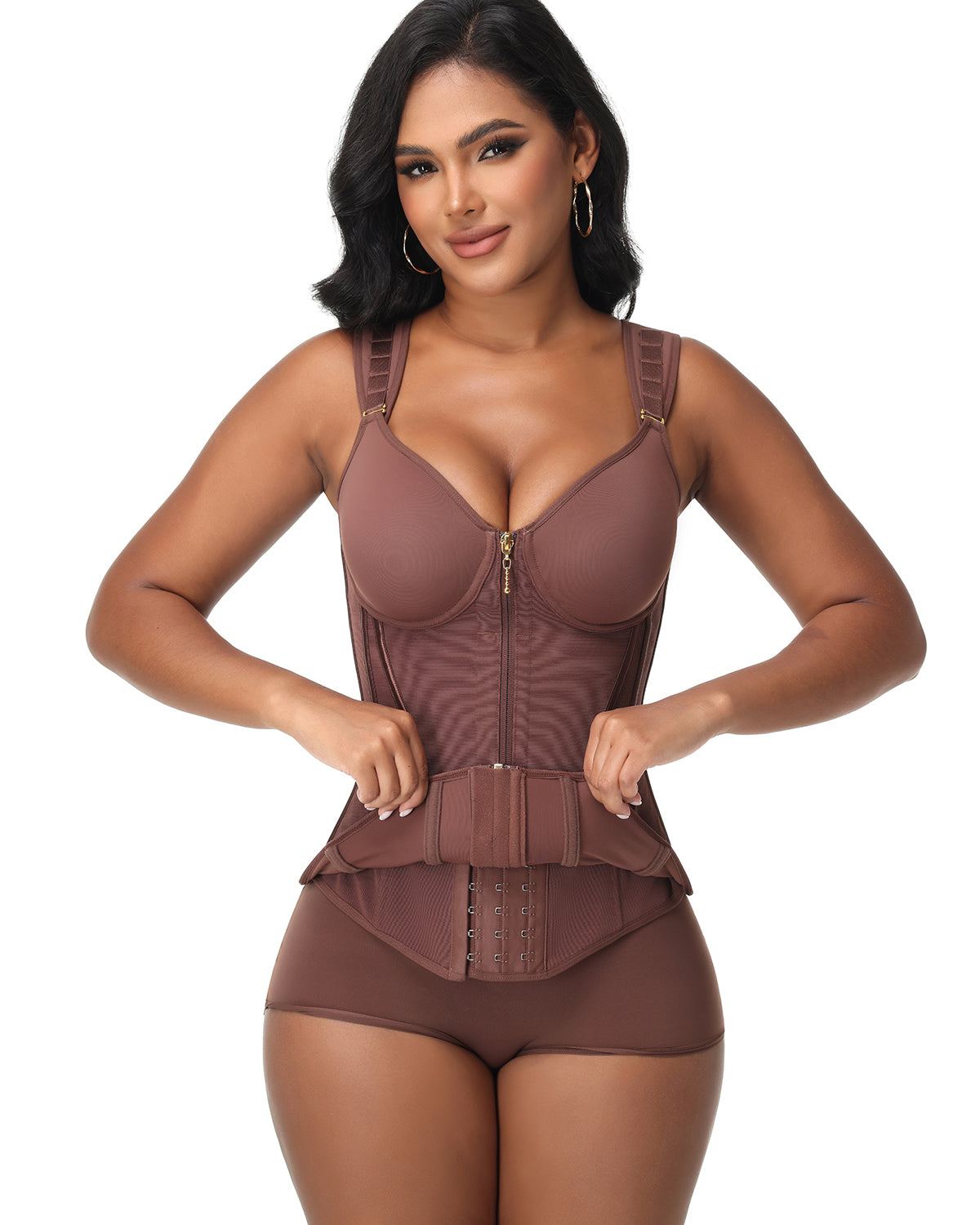 Double Compression Long Slimming Faja Waist Trainer Zipper Vest  with Bra