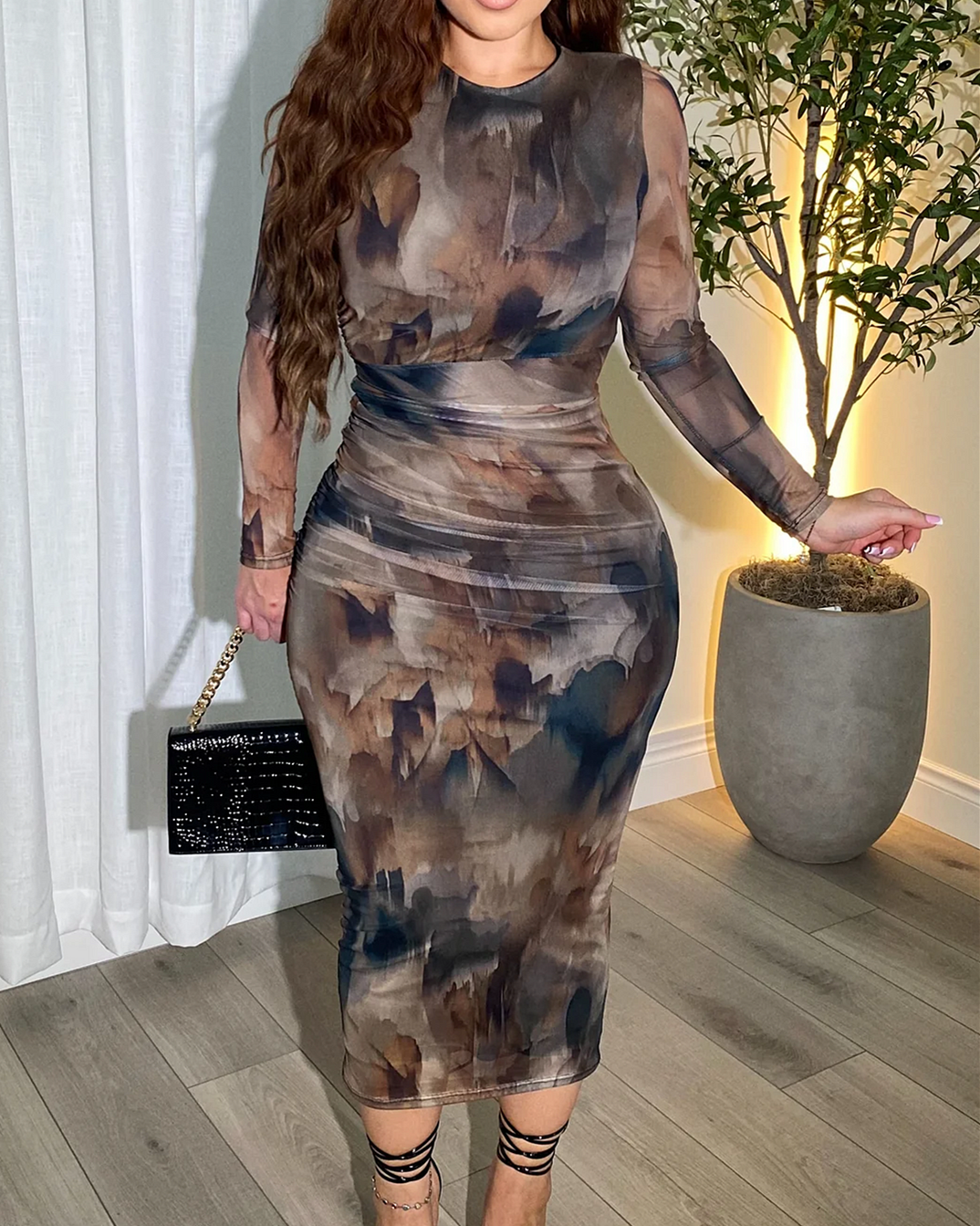 Elegant Long Sleeved Mesh Dress