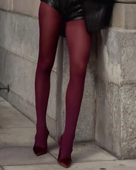 Retro-Elegant Burgundy Semi-Transparent Pantyhose