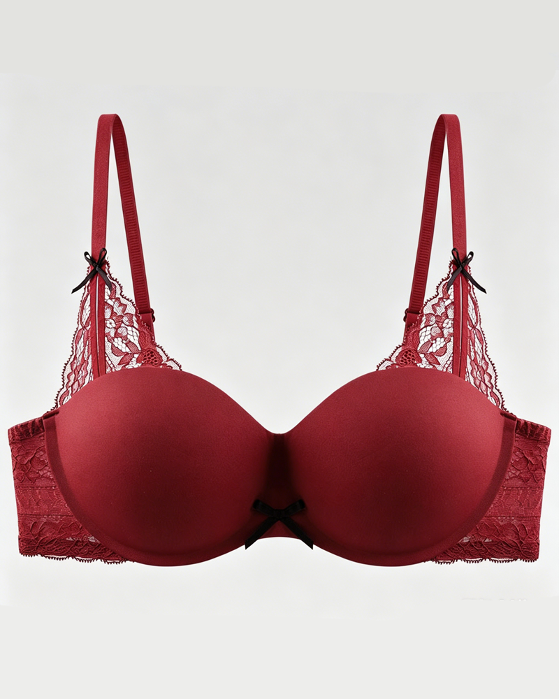 Lace Bow Padded Push-Up Underwire Bra