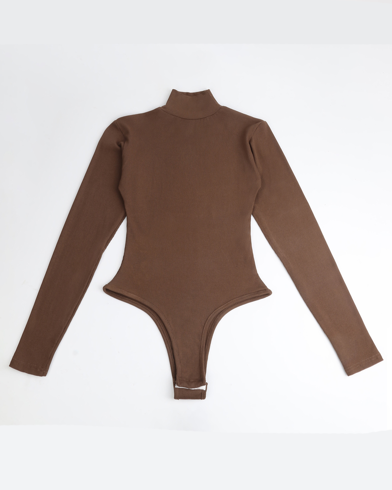 High-Neck Warm Long-Sleeved Shaping Thong Bodysuit