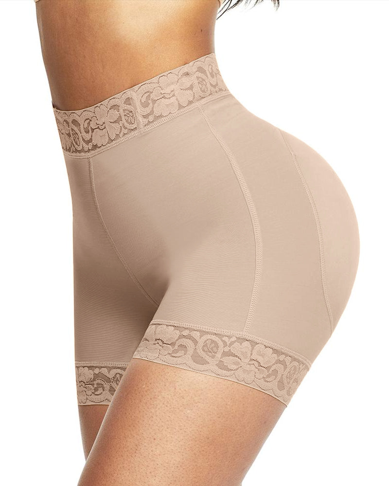 Mid-Waist Shaping Shorts With Anti-Rolling Lace Tummy Control Underwear For Women Butt Lifter