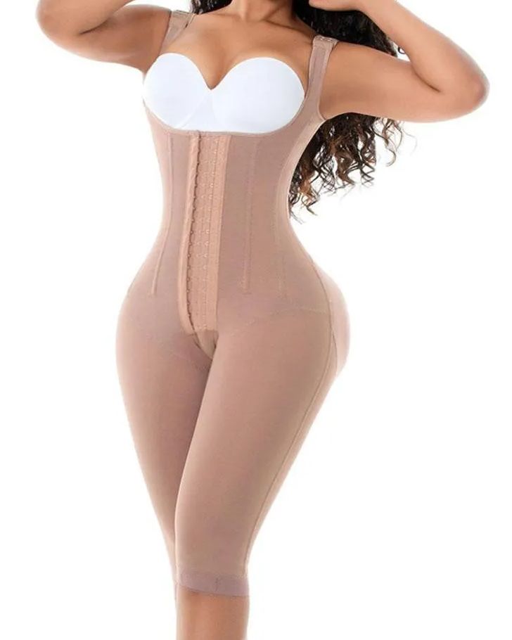 Women"s Compression Garment Three-Breasted Hook-Eye Shapewear Knee Length With Corset Boning